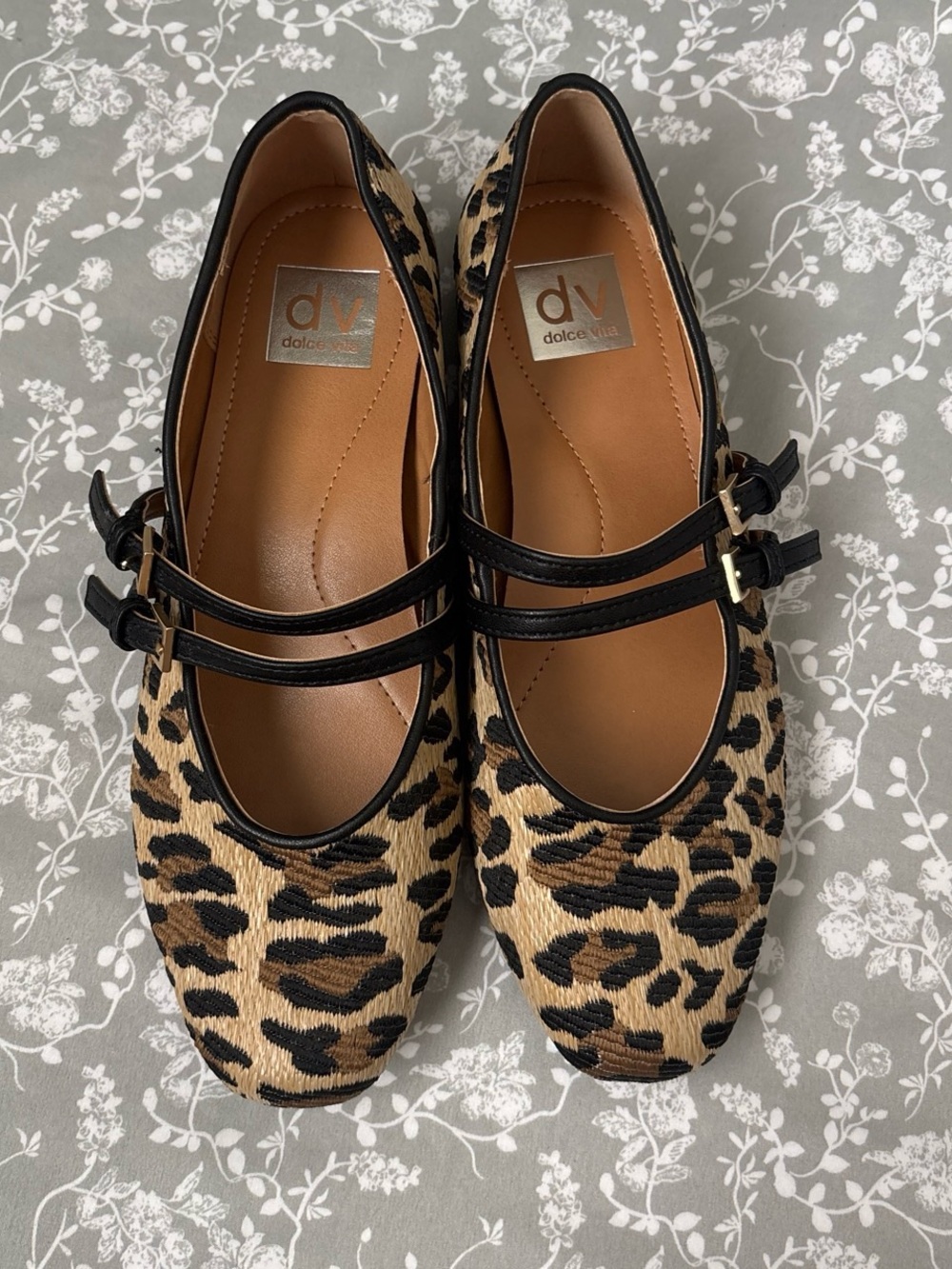 Dolce Vita Leopard-Print Mary Jane Flats in Tan and Black - Picture 1 of 4